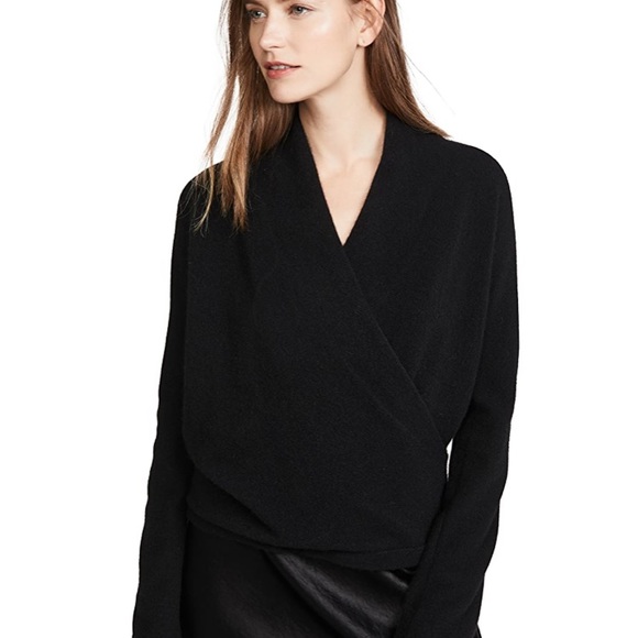 boiled cashmere wrap front pullover